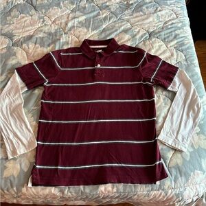 Boys XL Maroon Long Sleeve Collar Shirt with White Sleeves - Urban Pipeline